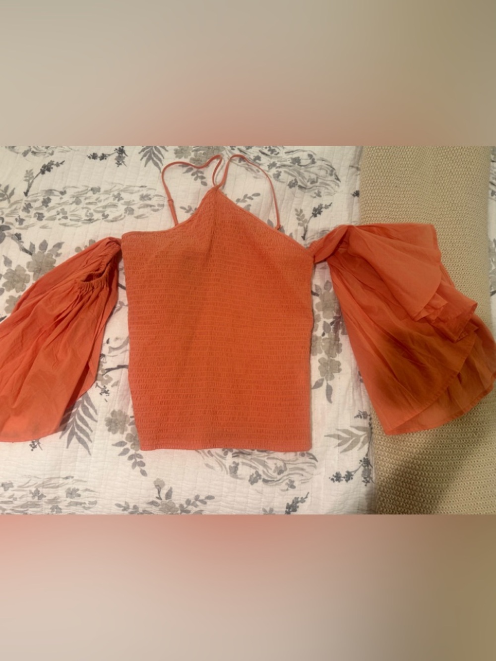VENUS Orange Smocked One-Shoulder Camisole with Sheer Detachable Sleeves